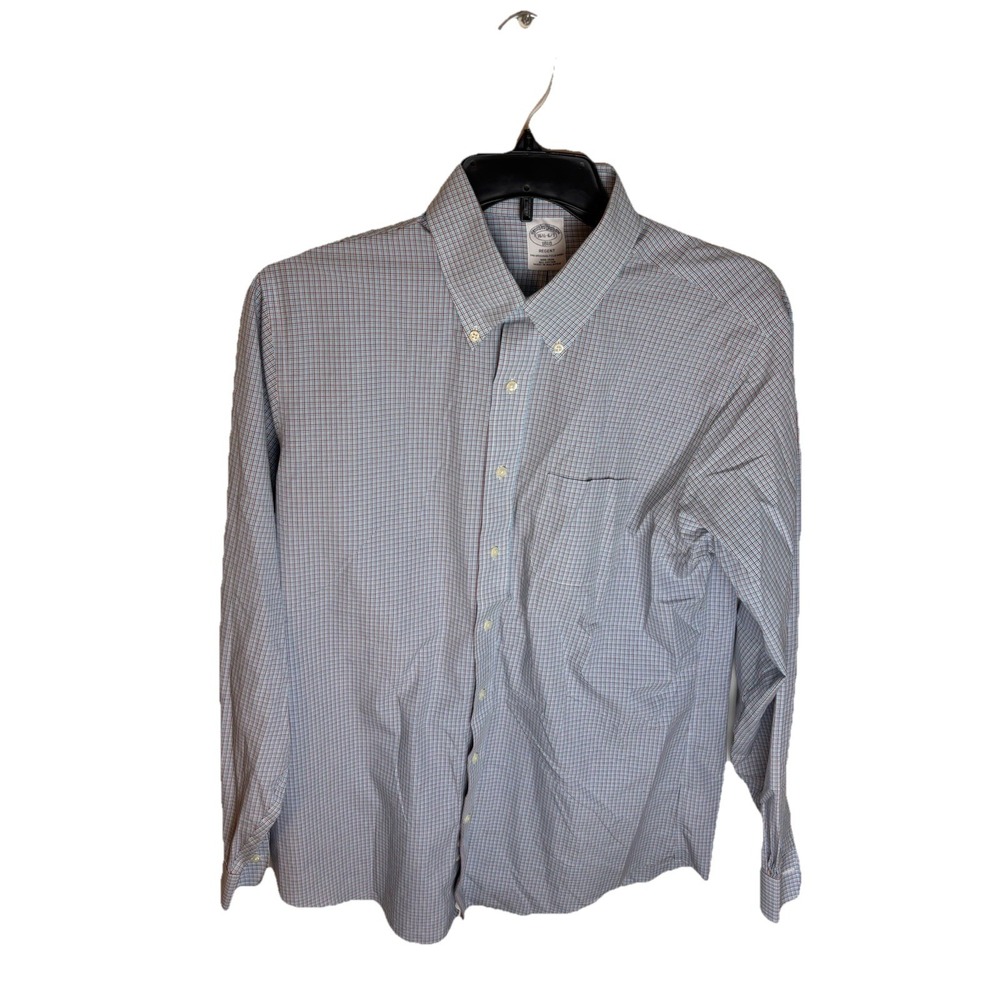 Brooks Brothers Shirt Mens 16.5 6/7 Blue Check Button Down Long Sleeve Regent